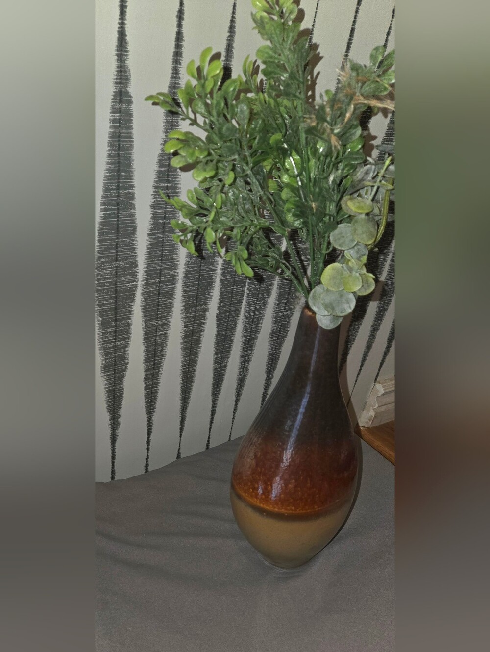 Large Decorative Ceramic Vase Brown Tan Drip Glaze Bottle Vase Rustic Farmhouse - Picture 3 of 11